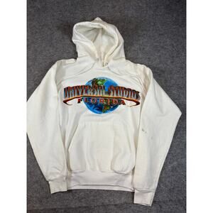 VINTAGE Universal Studios Florida Hoodie Men Small White Pullover Sweatshirt 90s